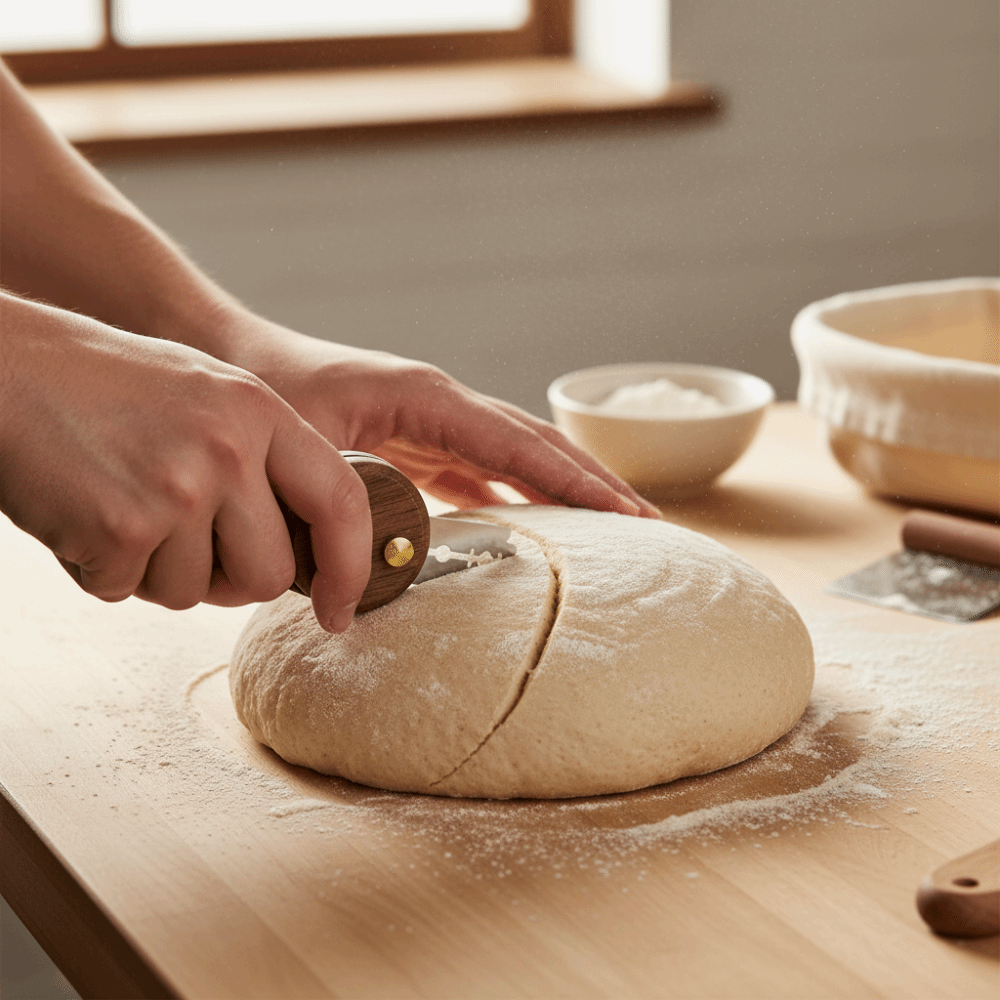 Bread Lame Scoring - มีดตัดแป้งแบบมืออาชีพพร้อมด้ามจับไม้พับได้ ใบมีดเปลี่ยนได้ 5 ใบ สไตล์วินเทจ เหมาะสำหรับตัดแป้ง