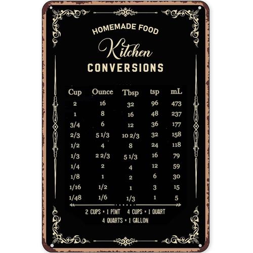 Kitchen Baking Conversion Chart - ป้ายดีบุกสไตล์ชนบท ป้ายตกแต่งสำหรับการอบขนม ตกแต่งผนัง แผนภูมิการแปลงหน่วยสำหรับการอบขนม