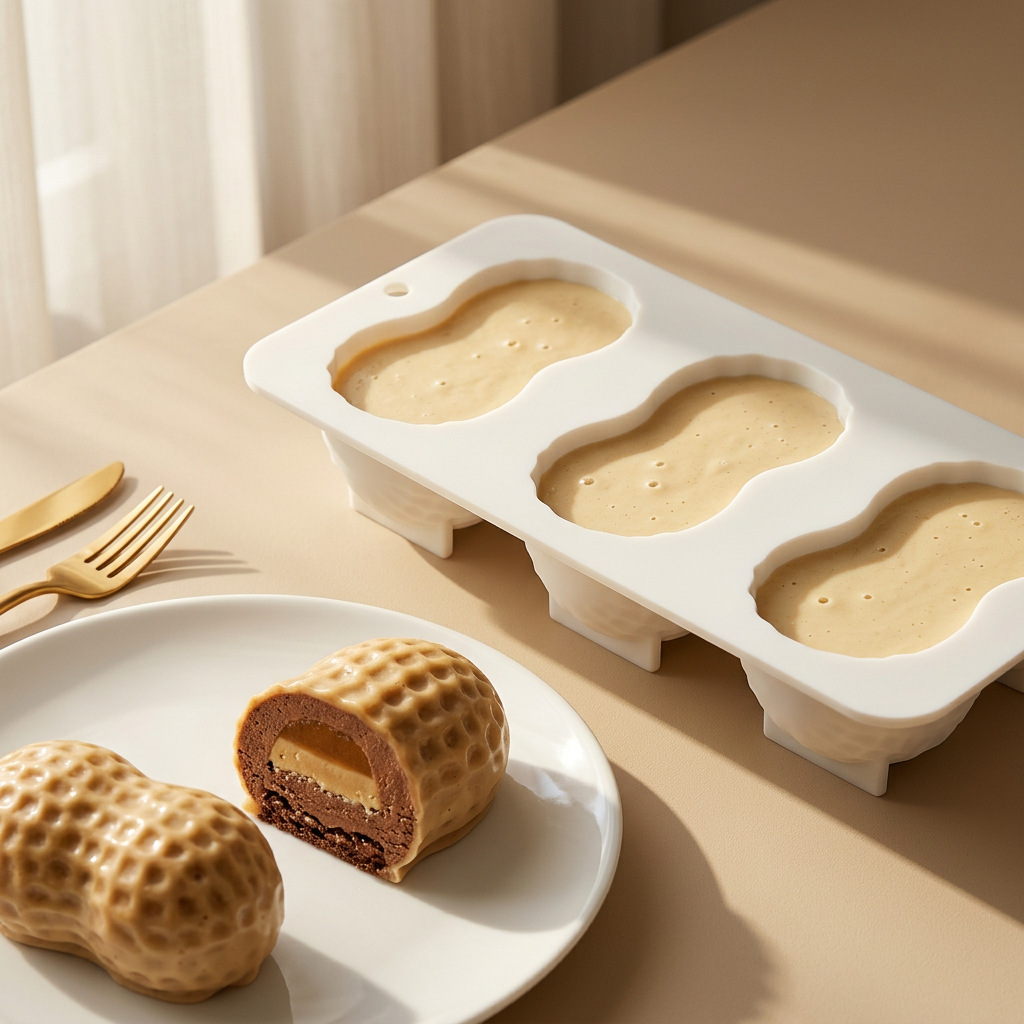 Kitchen Baking Trays - แม่พิมพ์ซิลิโคนรูปถั่วลิสง เกรดอาหาร สำหรับทำมูสฝรั่งเศส ช็อกโกแลต ถอดออกง่าย ถาดอบขนมถั่วลิสง