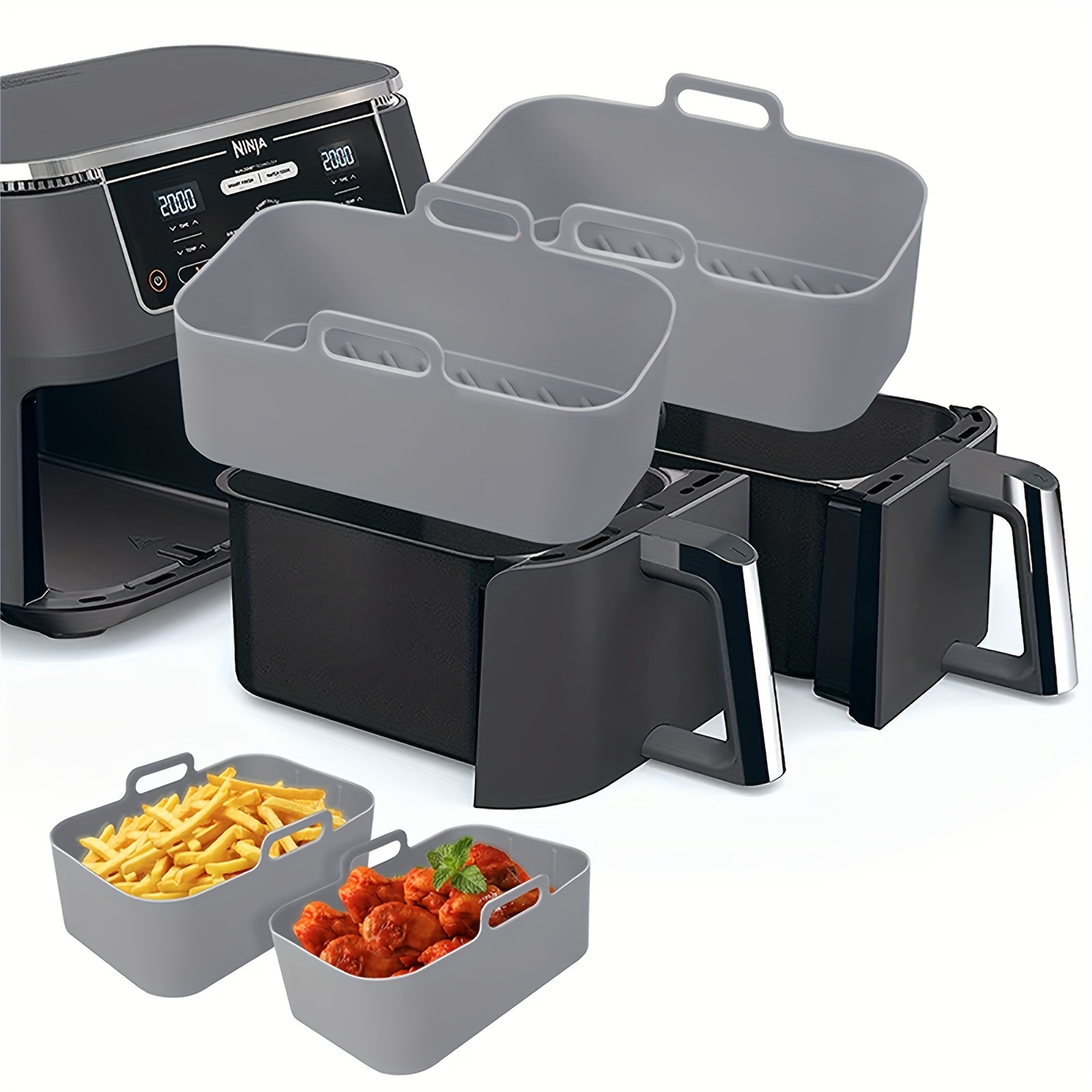Kitchen Baking Trays - 1/2Pcs Air FryerซิลิโคนถาดReusable Ninja Dualตะกร้าBaking Panเตาอบหม้อแผ่นLiner