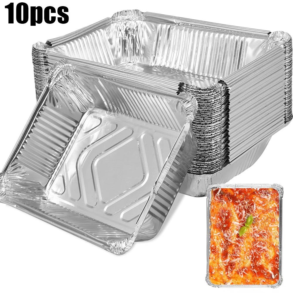 Kitchen Baking Trays - 10PCS อลูมิเนียมฟอยล์ทิ้งภาชนะเก็บอาหารเตาอบ Baking PAN ครัวทําอาหารสแควร์อลูมิเนียมฟอยล์ถาดเครื่องมือห้องครัว