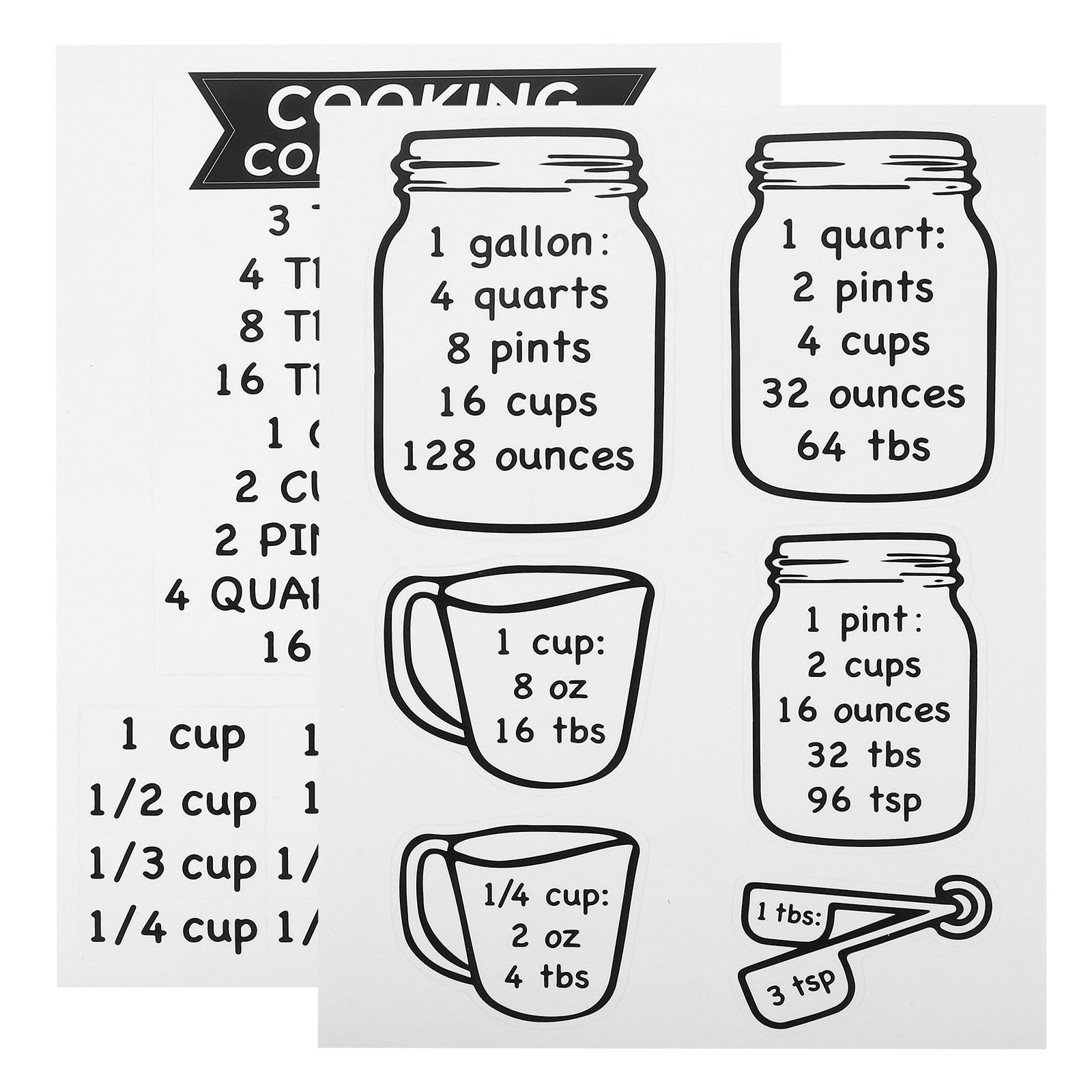 Kitchen Baking Conversion Chart - สติกเกอร์ตารางแปลงหน่วยวัดในครัว 2 ชิ้น แปลงหน่วยออนซ์เป็นถ้วยได้อย่างแม่นยำ เครื่องมืออ้างอิงสำหรับส่วนผสมทำอาหารและเบเกอรี่ ใช้งานง่าย