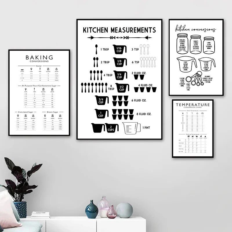 Kitchen Baking Conversion Chart - การแปลงการอบอาหารในครัวแบบมินิมอลศิลปะบนผนังพิมพ์โปสเตอร์ภาพวาดผ้าใบสำหรับเป็นของขวัญการตกแต่งบ้านห้อง