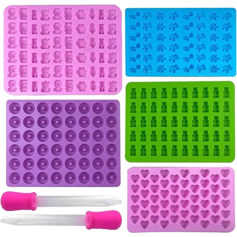Kitchen Baking Trays - 5Pcs Candyแม่พิมพ์ซิลิโคน 2 DropperชุดCandy Gummyแม่พิมพ์เยลลี่ถาดชุดแม่พิมพ์Reusable Candyเบเกอรี่แม่พิมพ์เครื่องมือห้องครัว