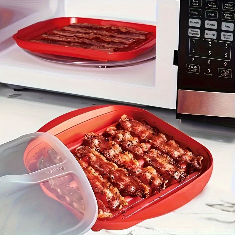 ถาดทำเบคอนในไมโครเวฟพร้อมฝาปิด - Kitchen Baking Mess บทวิจารณ์และราคา